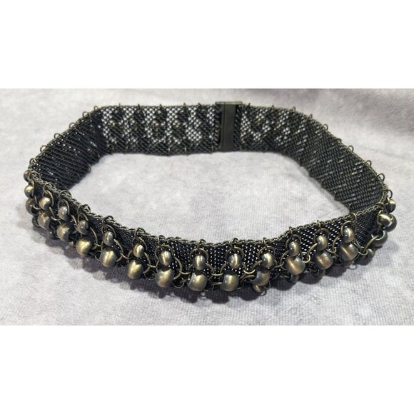 Apocalyptic Military Gold Tone Mesh And Beaded Necklace - Picture 8 of 11